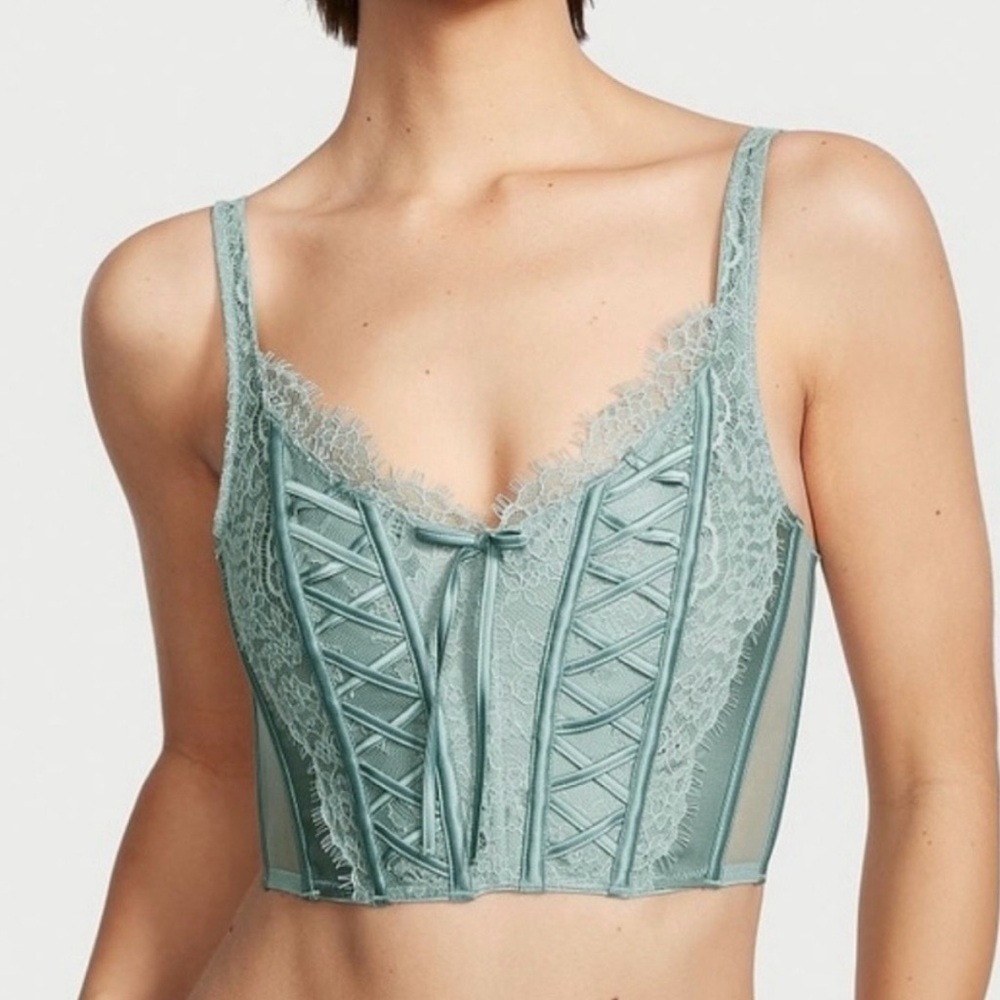 Victoria Secret NWT Dream Angels Unlined Lace Corset MDD Sage Sexy Feminine